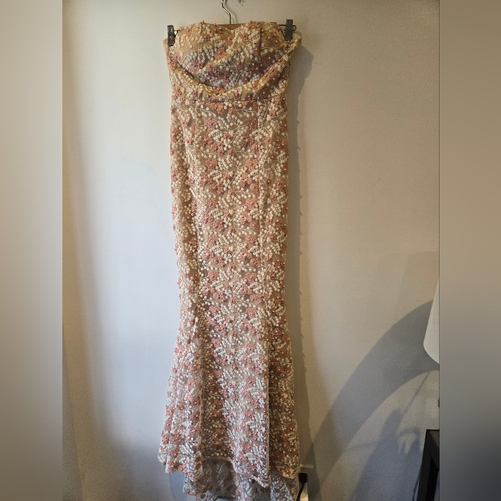 L'ATISTE Strapless Pink and Cream Floral Dress Size Medium